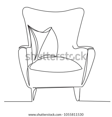 continuous single drawn one-line armchair hand-drawn picture silhouette. Line art.