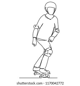 continuous single drawn one-line child, teenager skateboarded hand-drawn picture silhouette. Line art. doodle