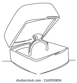 continuous single drawn one-line engagement ring hand-drawn picture silhouette. Line art. doodle