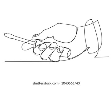 continuous single drawn one-line hand with a screwdriver hand-drawn picture silhouette. line art. screwdriver in hand