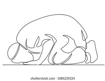 continuous single drawn one-line Muslim man prays drawn by hand silhouette picture. Line art.