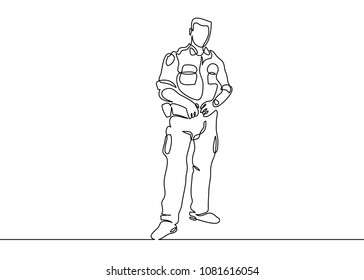 Continuous single drawn one-line police officer on duty