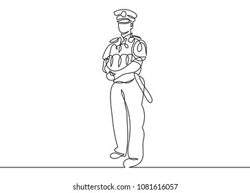 Continuous single drawn one-line police officer on duty