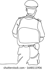 Continuous single drawn one-line police officer on duty. Continuous single drawn one-line police officer on duty Cop standing one lune drawing