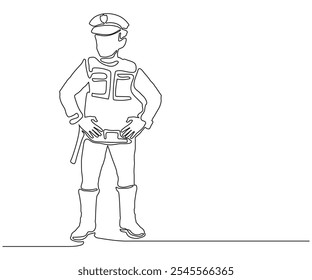 Continuous single drawn one-line police officer on duty. vector illustration.