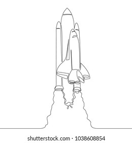 Continuous single drawn one-line shuttle starts from the cosmodrome