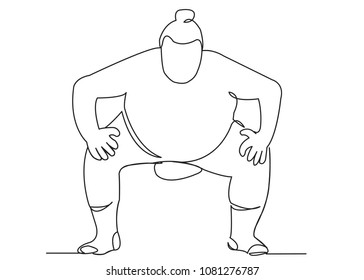 continuous single drawn one-line wrestling sumo hand-drawn picture silhouette. Line art.