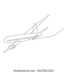 Continuous single line of Airplane path with flight route and starting point location.