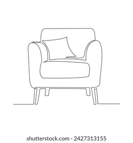 Continuous single line armchair sofa chair. One line drawing of Living room with modern furniture vector illustration