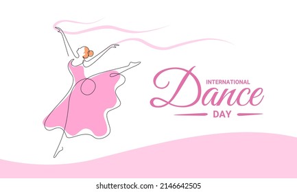 Arte continuo de una sola línea, bailarina de ballet, como pancarta, afiche o plantilla para el día internacional de baile. ilustración vectorial.