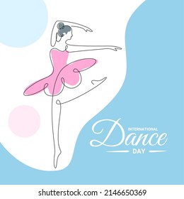 Continuous single line art, ballet dancer performing, as a banner, poster or template for international dance day. vector illustration.