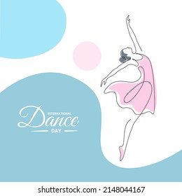 Arte continuo de una sola línea, bailarina de ballet, como pancarta, afiche o plantilla para el día internacional de baile. ilustración vectorial.