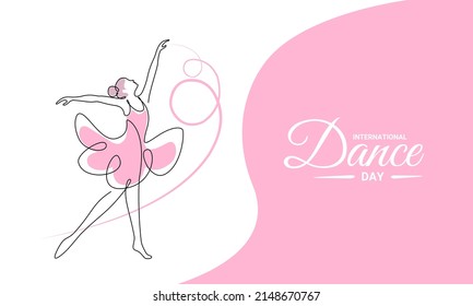 Continuous single line art, ballet dancer performing, as a banner, poster or template for international dance day. vector illustration.