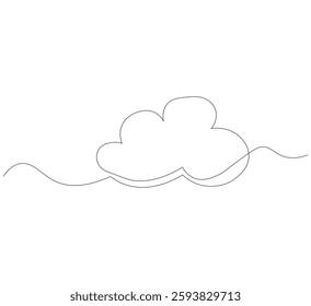 Continuous single line art cloud. white background,One line sketch outline,vector illustration drawing