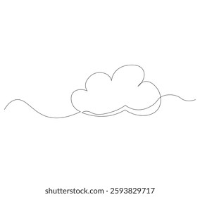 Continuous single line art cloud. white background,One line sketch outline,vector illustration drawing