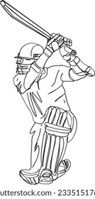 Continuous Single Line Art: Cricket Sport Player Vector Illustration, Minimalist Cricket Player in Single Line Art, Cricket Sport Player in Vector