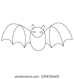 Continuous single line art cute bat drawing vector illustration