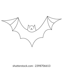 Continuous single line art cute bat drawing vector illustration
