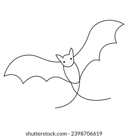 Continuous single line art cute bat drawing vector illustration