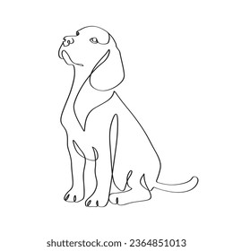 Kontinuierliche Einzelkunst des Hundehundes porträtiert Himmel Denken stellen elegante minimalistische lineare Kunstgrafik Illustration. 