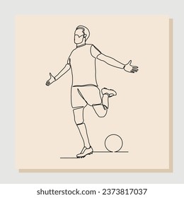 Continuous single line art drawing of football soccer player celebrating victory success goal on competition. Vector illustration one line art of sports concept