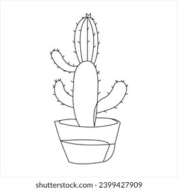 Continuous single line art drawing of cactus and minimalist outline vector art drawing
