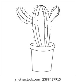 Dibujo continuo de arte de una sola línea de cactus y dibujo de arte vectorial de contorno minimalista