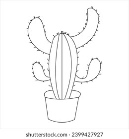 Continuous single line art drawing of cactus and minimalist outline vector art drawing