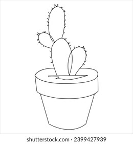 Dibujo continuo de arte de una sola línea de cactus y dibujo de arte vectorial de contorno minimalista
