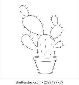 Dibujo continuo de arte de una sola línea de cactus y dibujo de arte vectorial de contorno minimalista