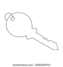 Continuous single line art drawing of lock key outline vector illustration