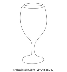 Continuous single line art drawing of wine glass outline beverage element vector illustration
