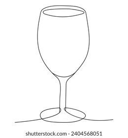 Continuous single line art drawing of wine glass outline beverage element vector illustration