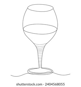 Continuous single line art drawing of wine glass outline beverage element vector illustration