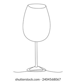 Continuous single line art drawing of wine glass outline beverage element vector illustration