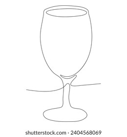 Continuous single line art drawing of wine glass outline beverage element vector illustration
