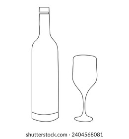 Continuous single line art drawing of wine glass outline beverage element vector illustration