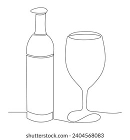 Continuous single line art drawing of wine glass outline beverage element vector illustration