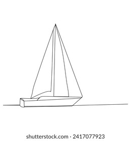 Dibujo de una línea de arte continuo en un barco de vela