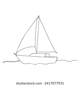 Continuous single line art drawing one line illustration art on Sailboat