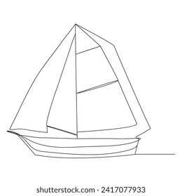 Continuous single line art drawing one line illustration art on Sailboat