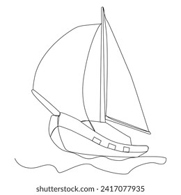 Continuous single line art drawing one line illustration art on Sailboat