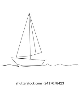 Dibujo de una línea de arte continuo en un barco de vela