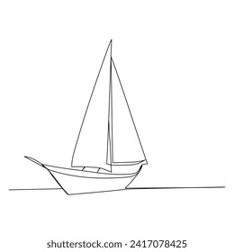 Continuous single line art drawing one line illustration art on Sailboat