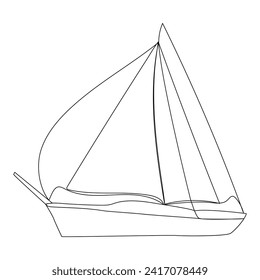 Continuous single line art drawing one line illustration art on Sailboat