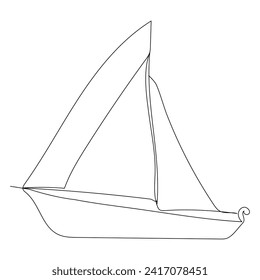 Continuous single line art drawing one line illustration art on Sailboat