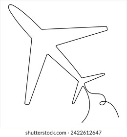 Continuous single line art drawing of commercial airplane and concept for tour tourism