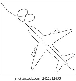 Continuous single line art drawing of commercial airplane and concept for tour tourism