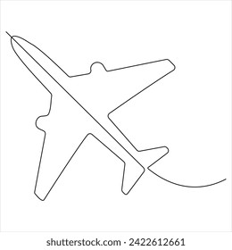 Continuous single line art drawing of commercial airplane and concept for tour tourism