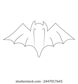 Continuous single line art drawing of cute flying bat for outline vector